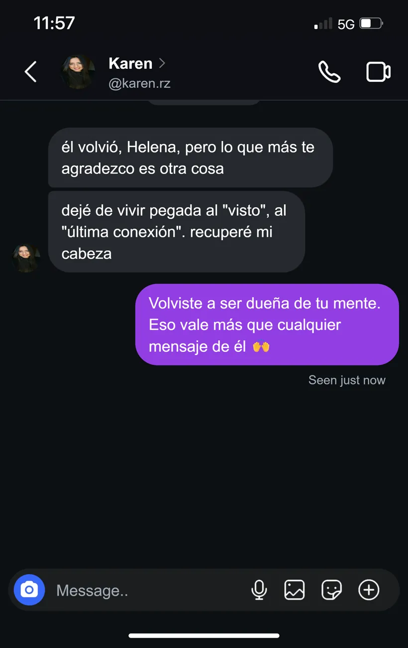 Captura de pantalla: conversación retomada después del Mensaje Grieta.
